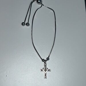 Sterling Silver Adjustabke Cross & Heart Bracelet